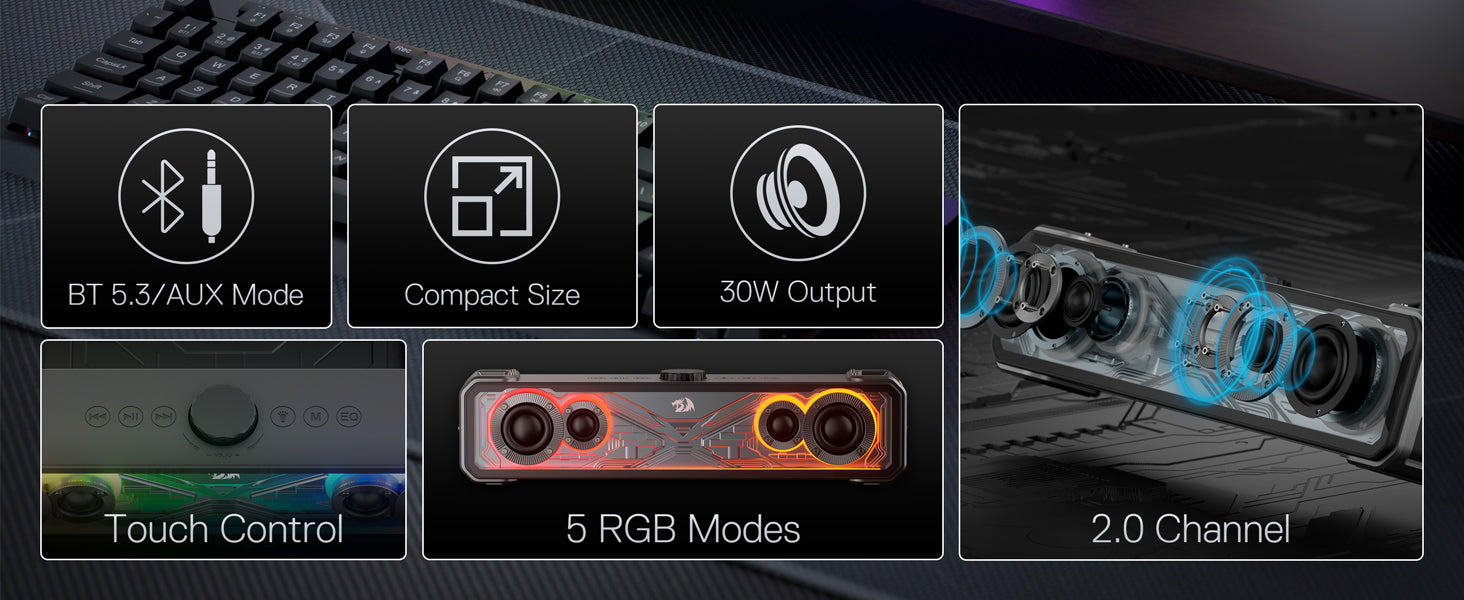 Redragon 2.0 Channel Stereo Speakers Touch-Control Bluetooth