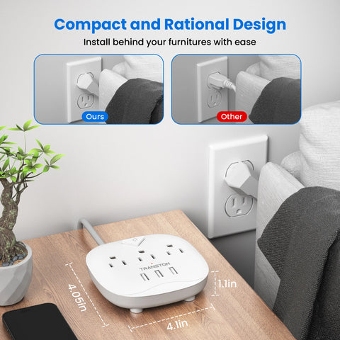 TRANSTON power strip with switch 3 power strip 3 USB Ports