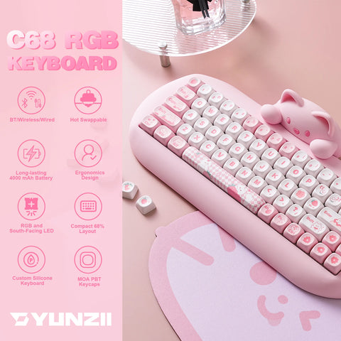 Wireless Gaming Keyboard Hi-Fi Cute Cat Custom RGB Keyboard