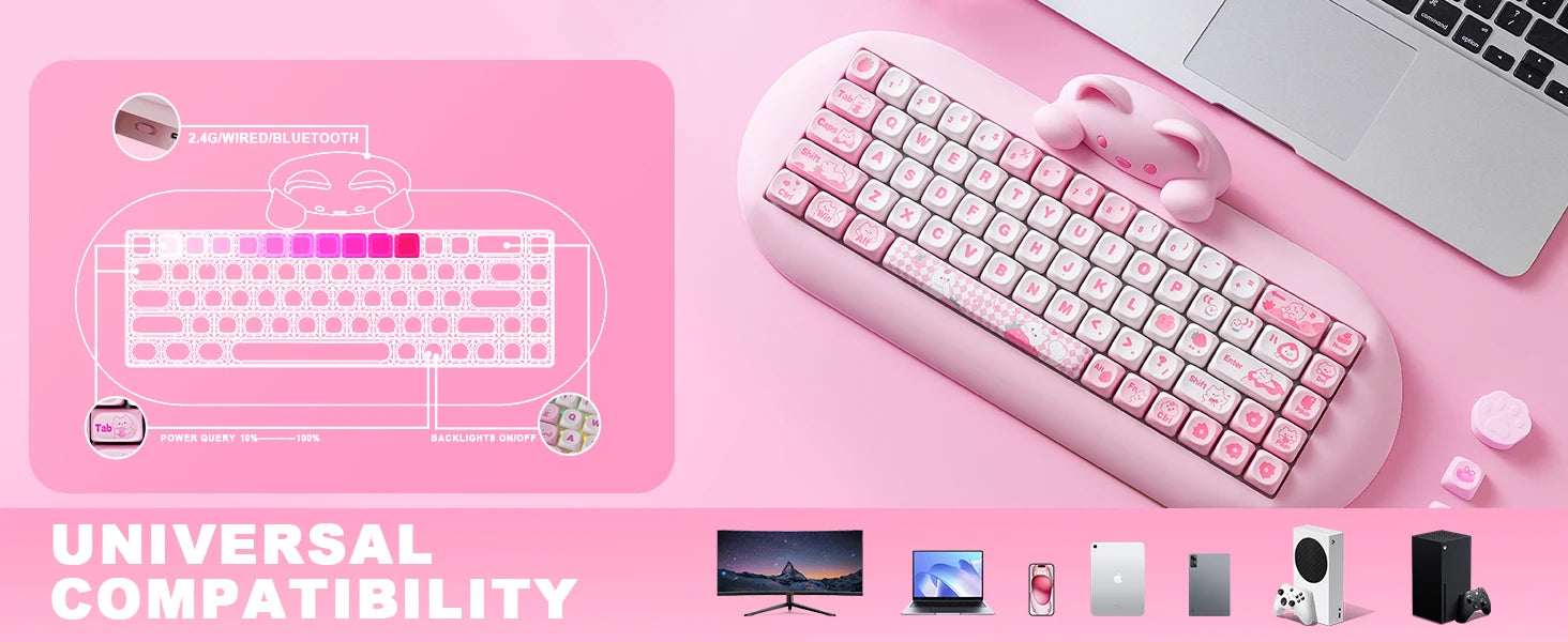 Wireless Gaming Keyboard Hi-Fi Cute Cat Custom RGB Keyboard