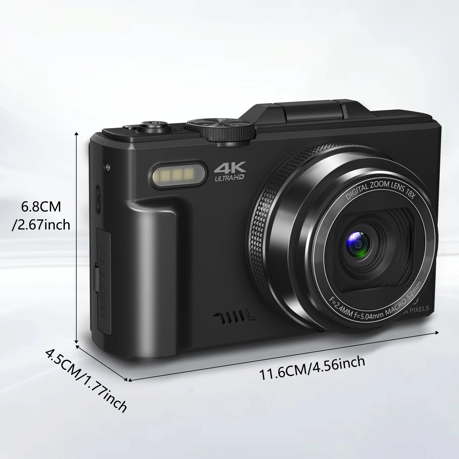 4K compact digital photography camera, 18x zoom video recorder