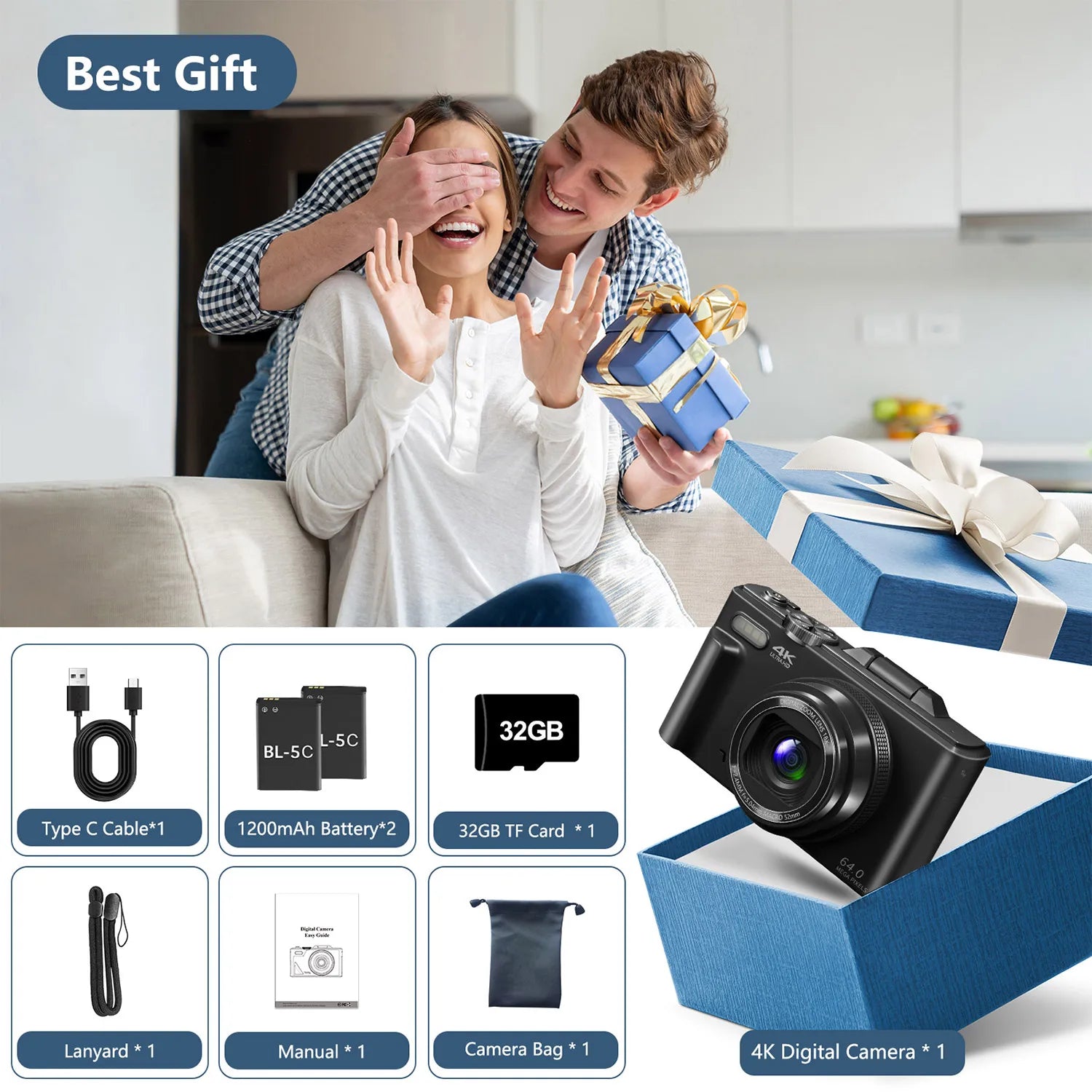 4K compact digital photography camera, 18x zoom video recorder