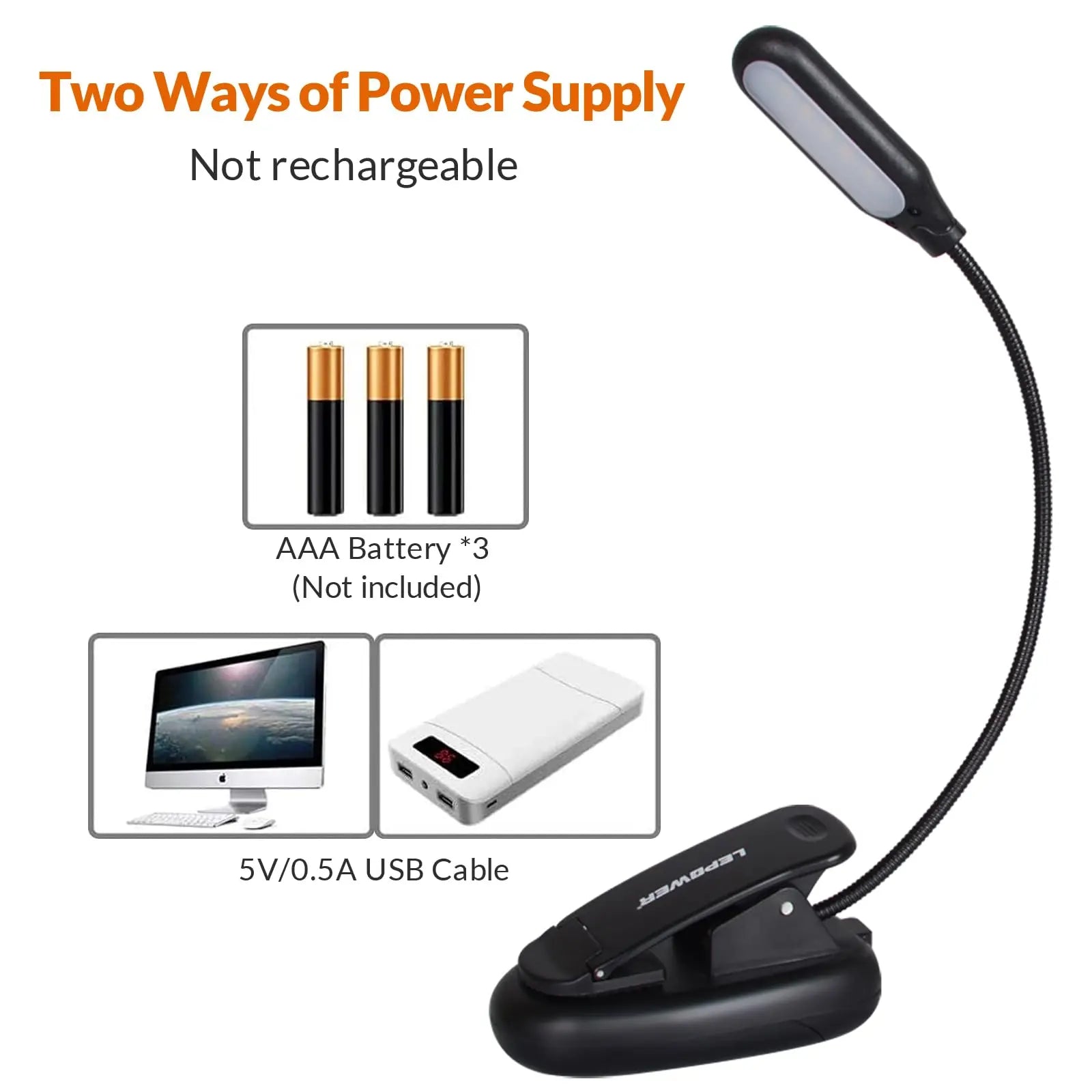 Clip On Reading Light with 5 LED Eye Care - 3 Color Modes