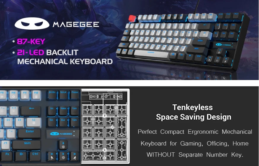 Mechanical Gaming Keyboard Blue Switch LED Blue Backlit