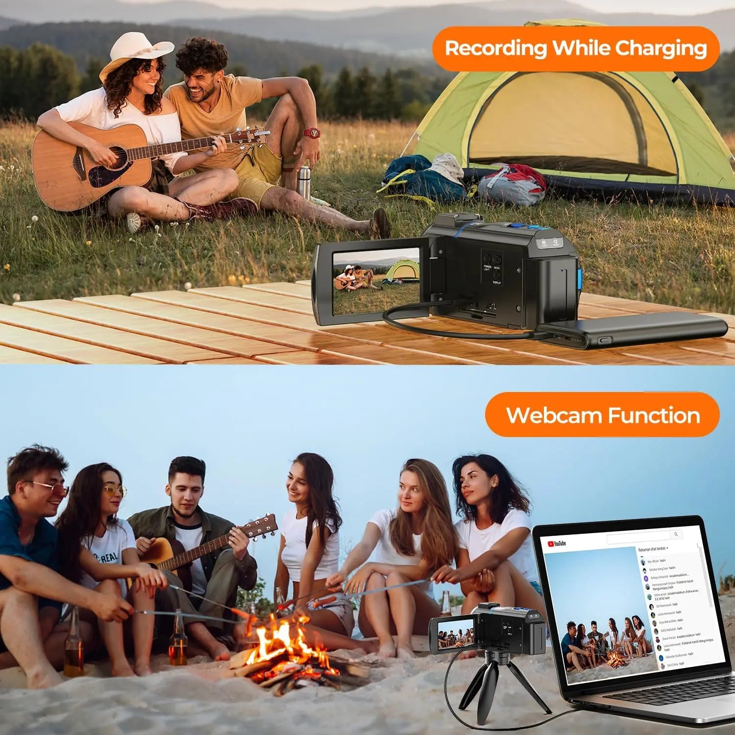 4K 48MP Camcorder Night Vision 16X Zoom, Rotatable Touch Screen
