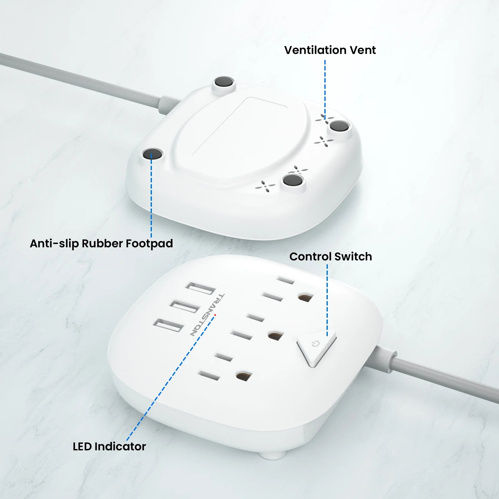 TRANSTON power strip with switch 3 power strip 3 USB Ports