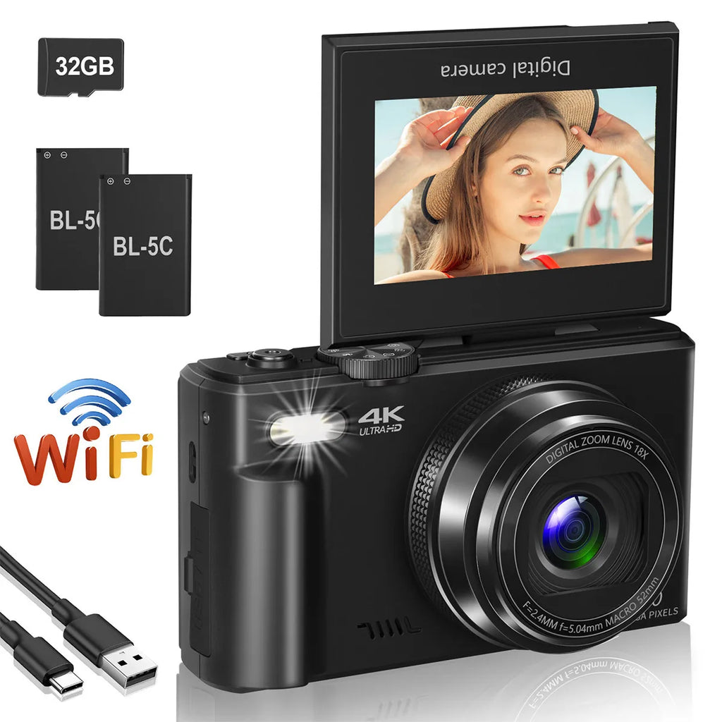 4K compact digital photography camera, 18x zoom video recorder