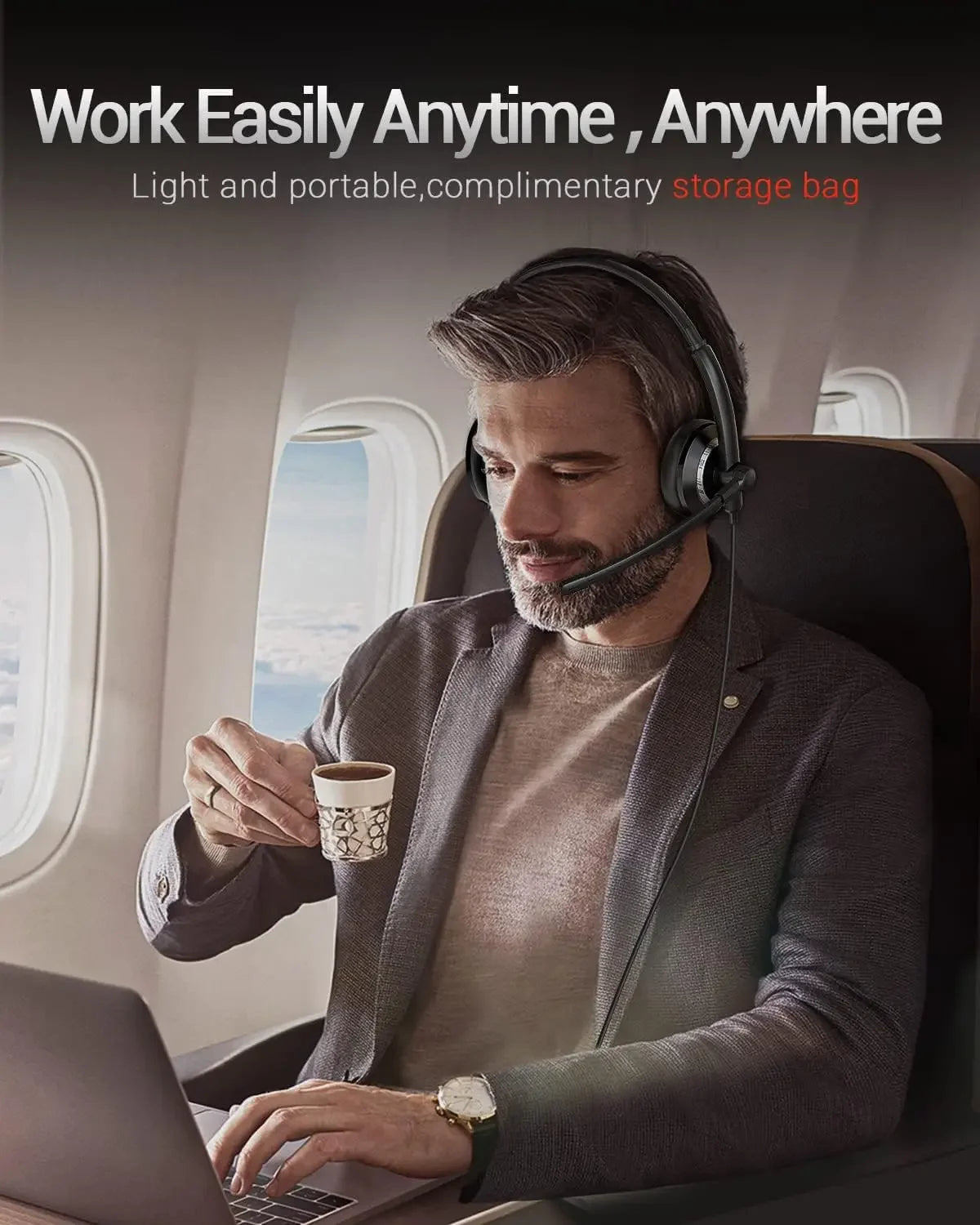 Wired USB Headset with Noise Cancelling Microphone Lightweight