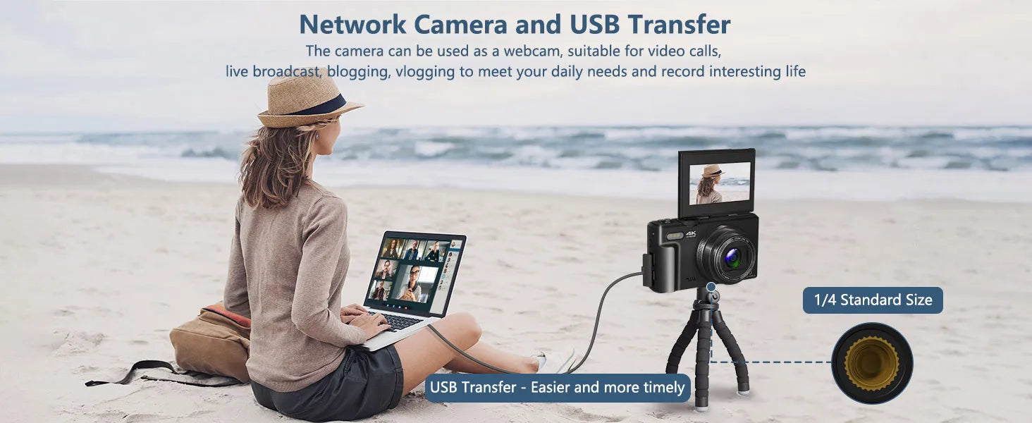 4K compact digital photography camera, 18x zoom video recorder