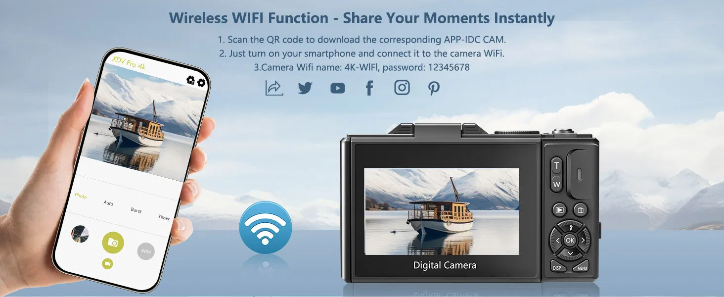 4K compact digital photography camera, 18x zoom video recorder