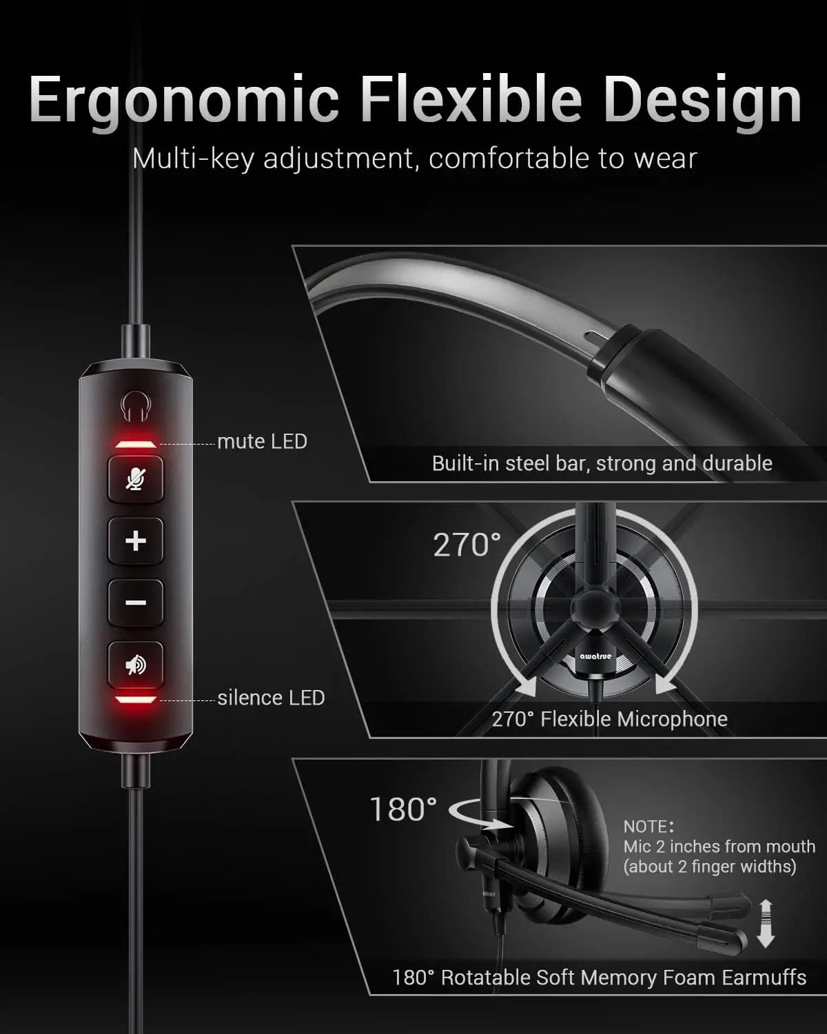 Wired USB Headset with Noise Cancelling Microphone Lightweight