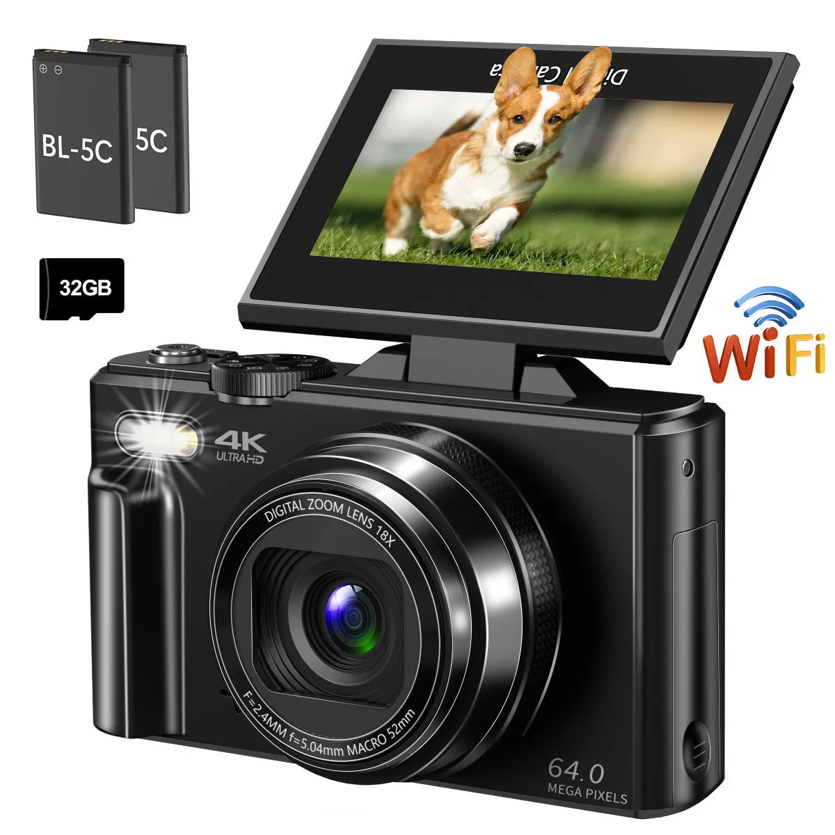 4K compact digital photography camera, 18x zoom video recorder