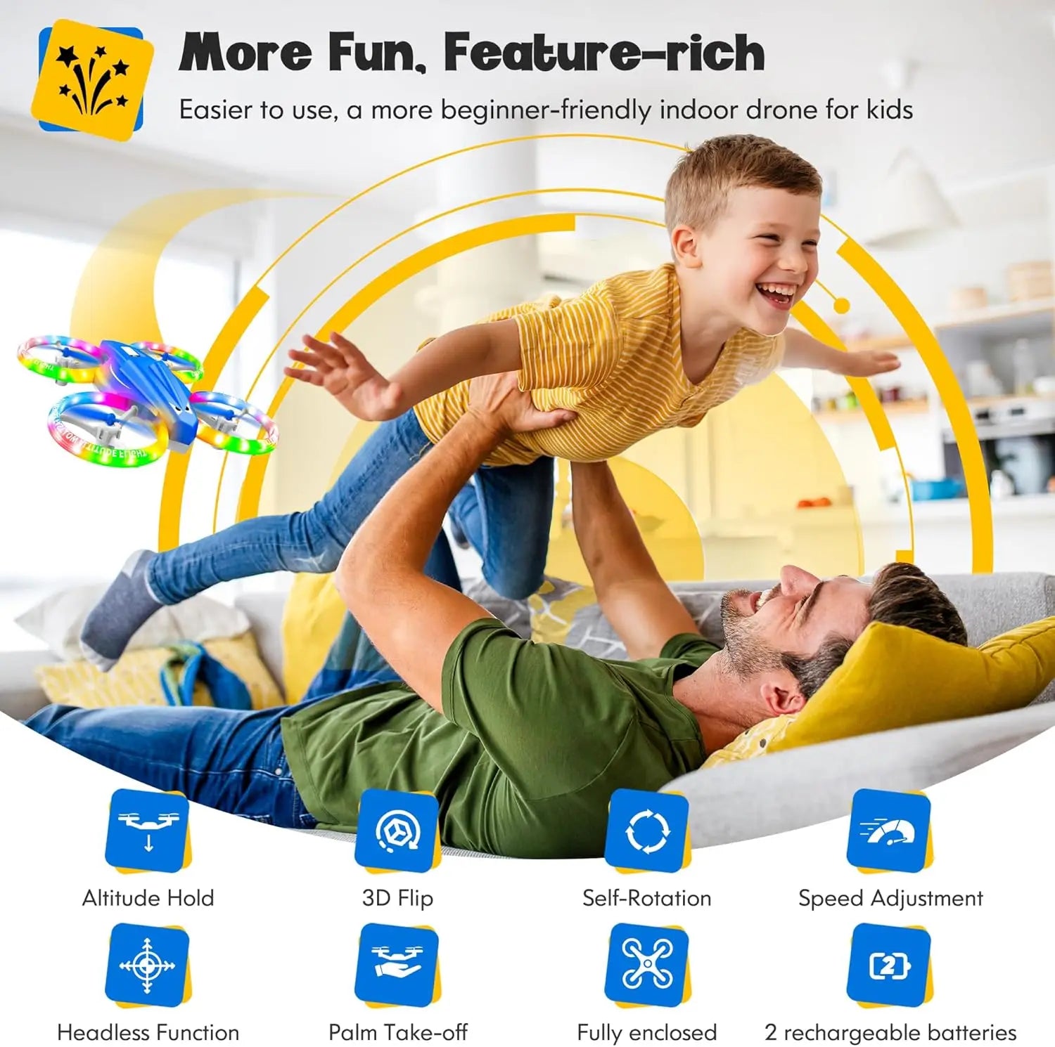 Kids Drone with Cool Lights, 3D Flips Easy Indoor Flying for Beginners