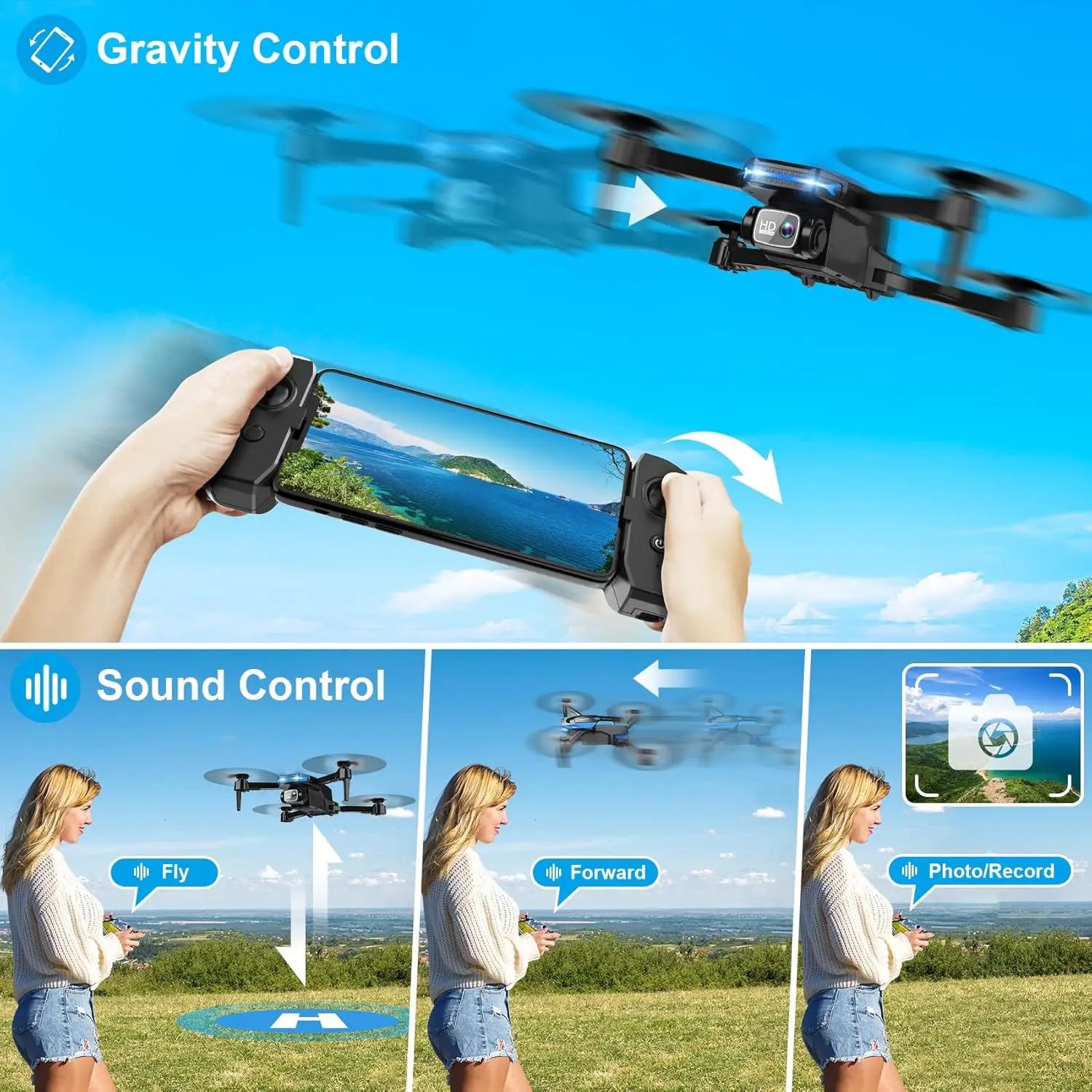Foldable Drone with 1080P Camera Gesture Control 3D Flip