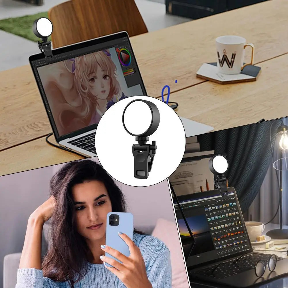 LED Mobile Phone Selfie Light Clip-On Lamp Portable USB Charge
