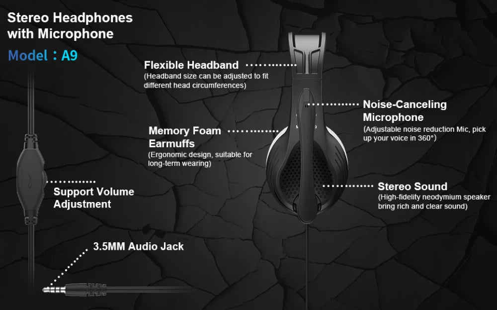 Wired Over Ear Headphones with Mic Noise Cancelling for Gaming
