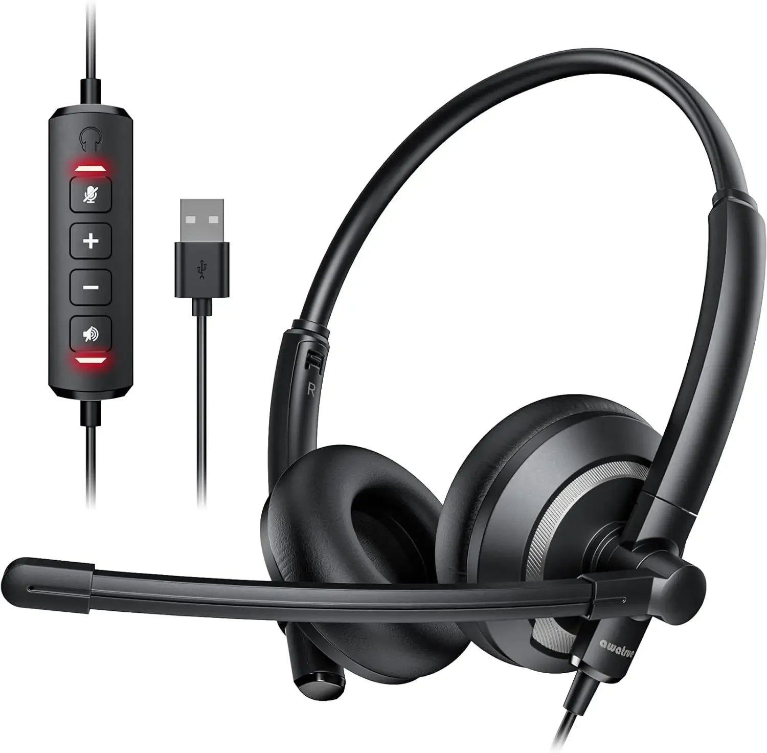 Wired USB Headset with Noise Cancelling Microphone Lightweight