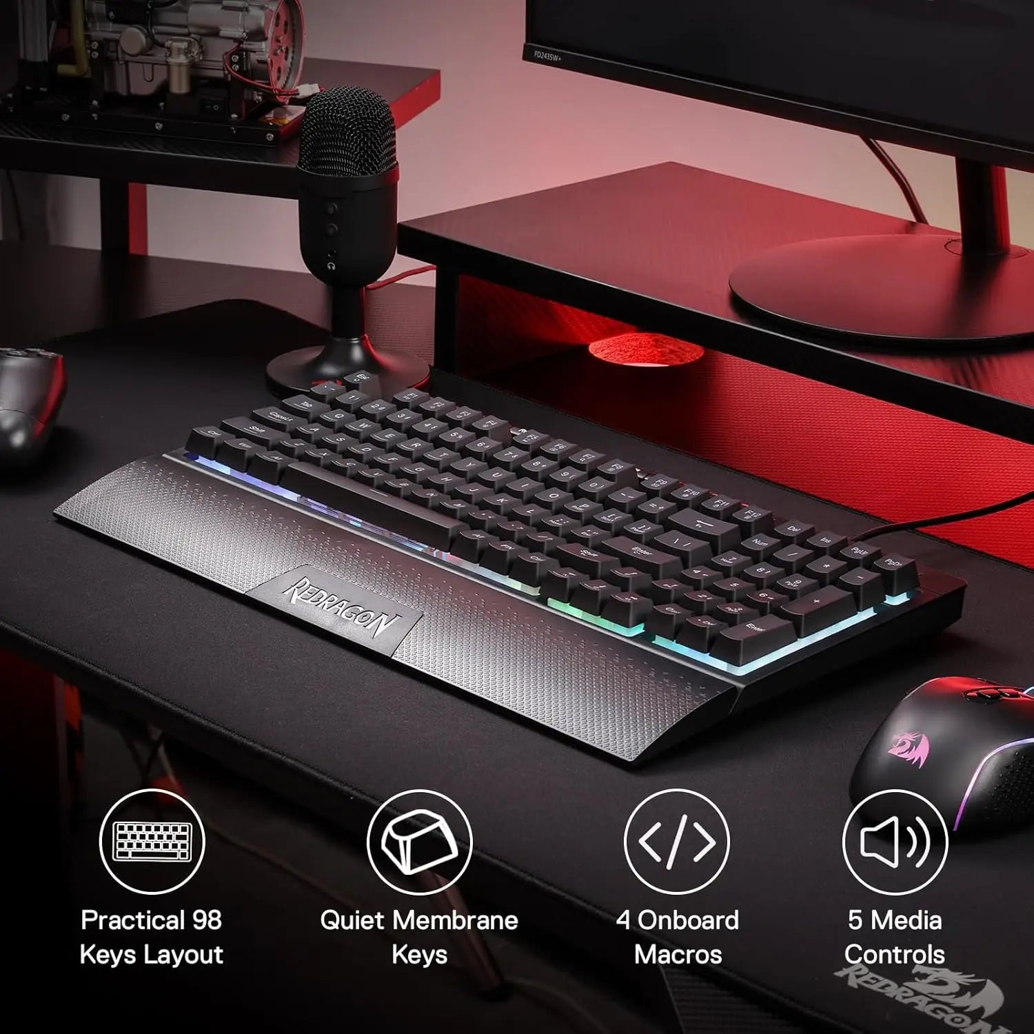 Redragon K515 Shiva RGB Membrane Gaming 98 Keys Keyboard
