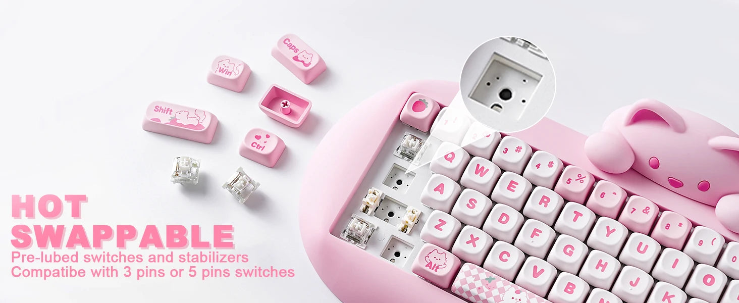 Wireless Gaming Keyboard Hi-Fi Cute Cat Custom RGB Keyboard