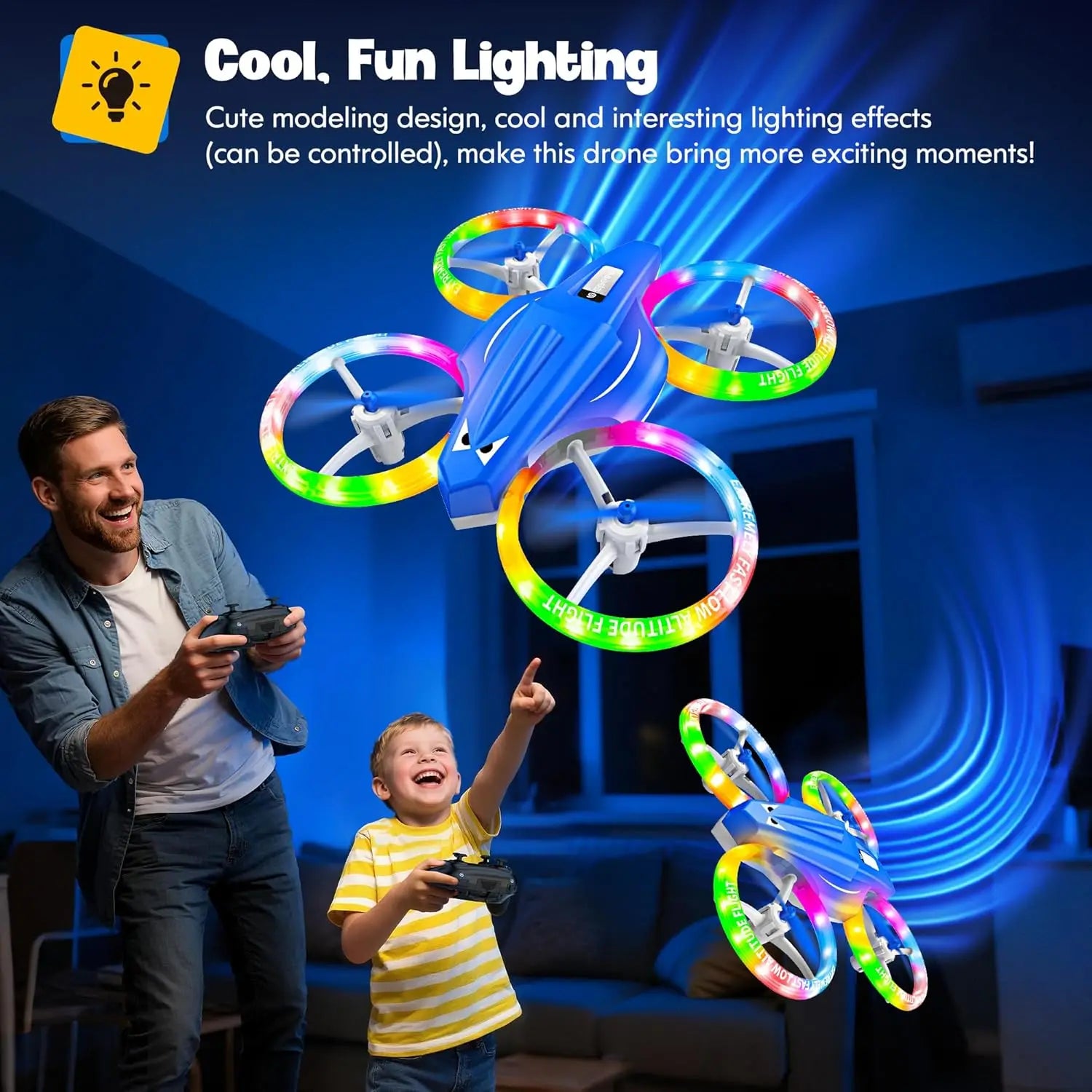 Kids Drone with Cool Lights, 3D Flips Easy Indoor Flying for Beginners
