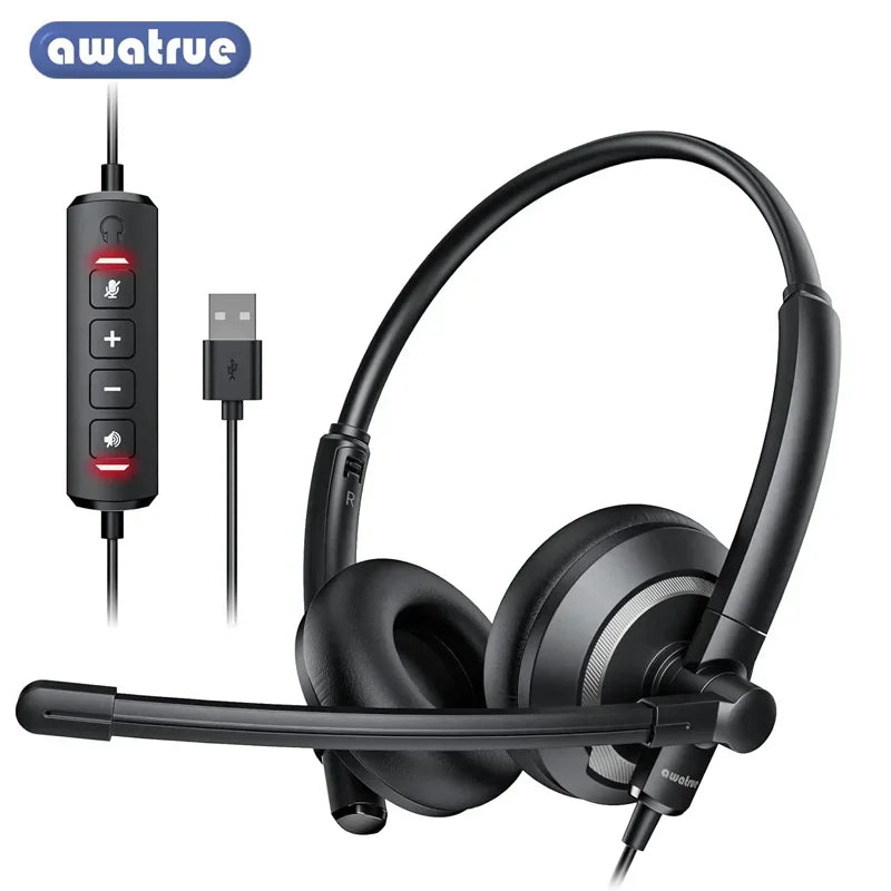 Wired USB Headset with Noise Cancelling Microphone Lightweight