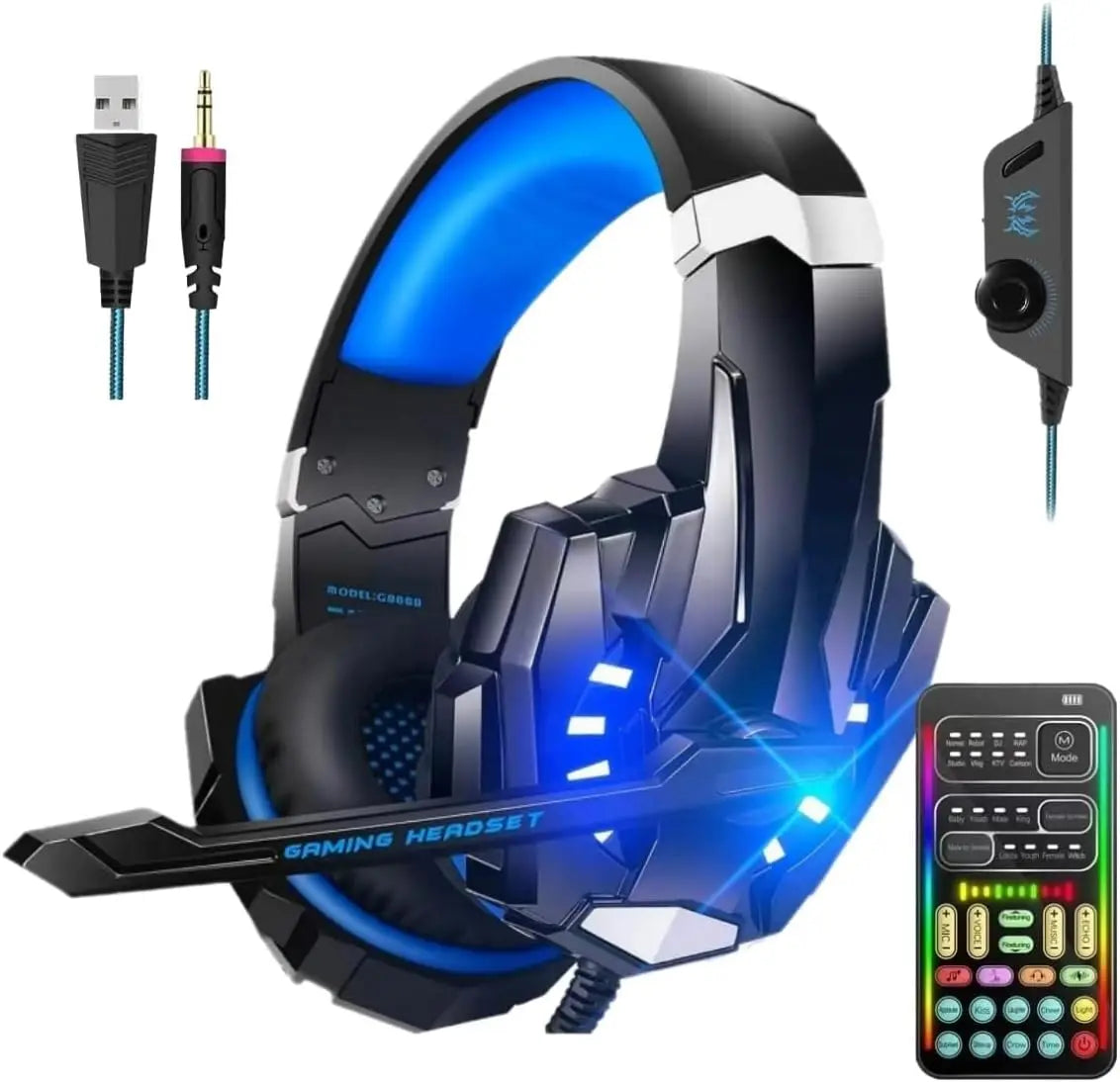 Gaming Voice Changer Headset with Mic LED Over-Ear Headphones