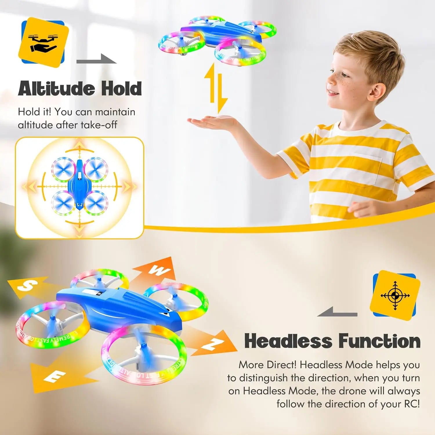 Kids Drone with Cool Lights, 3D Flips Easy Indoor Flying for Beginners