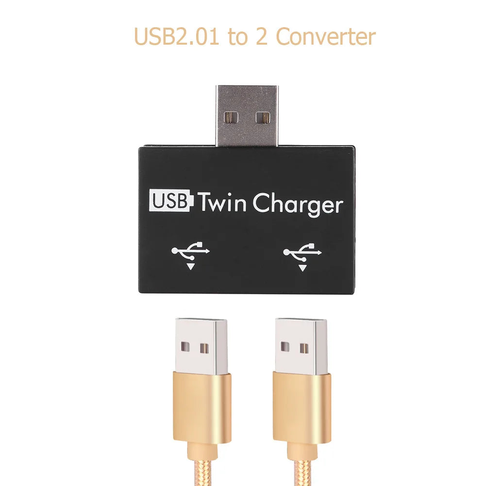 USB2.0 Male to Twin Charger Dual 2 Port USB Splitter Hub Adapter