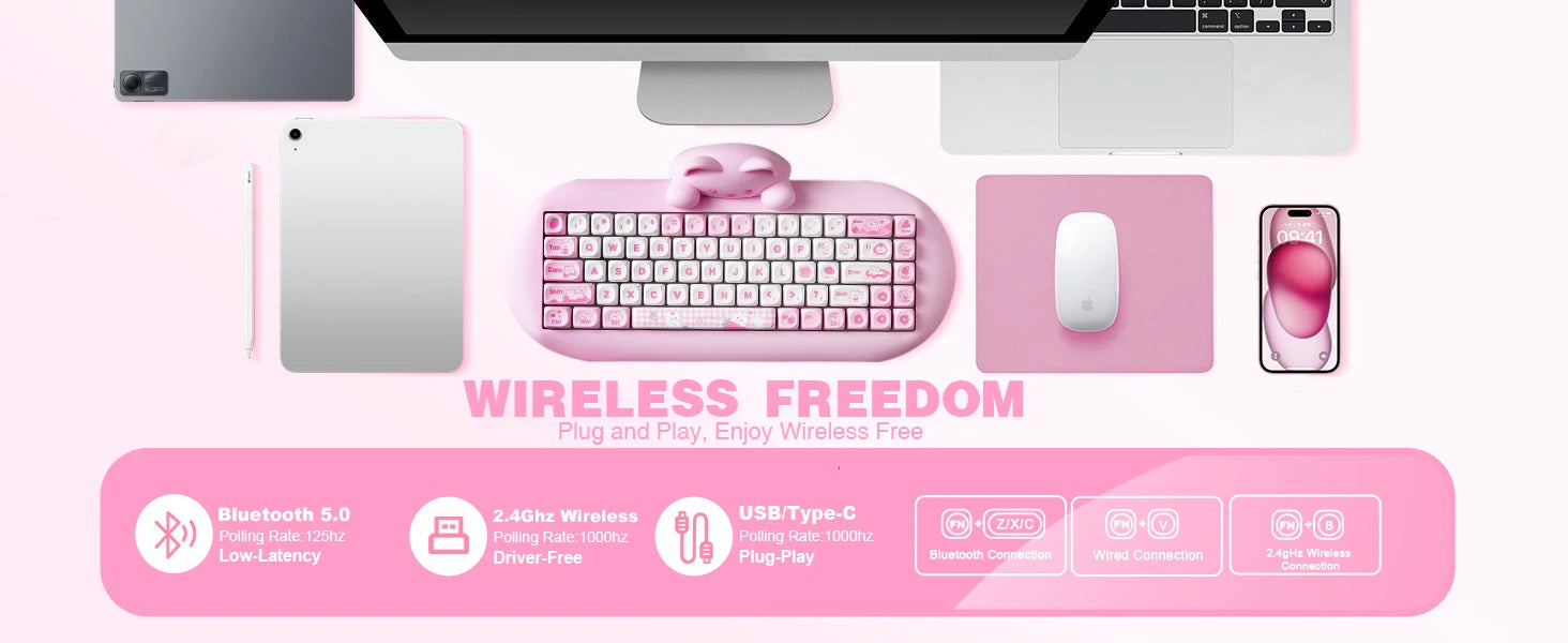 Wireless Gaming Keyboard Hi-Fi Cute Cat Custom RGB Keyboard