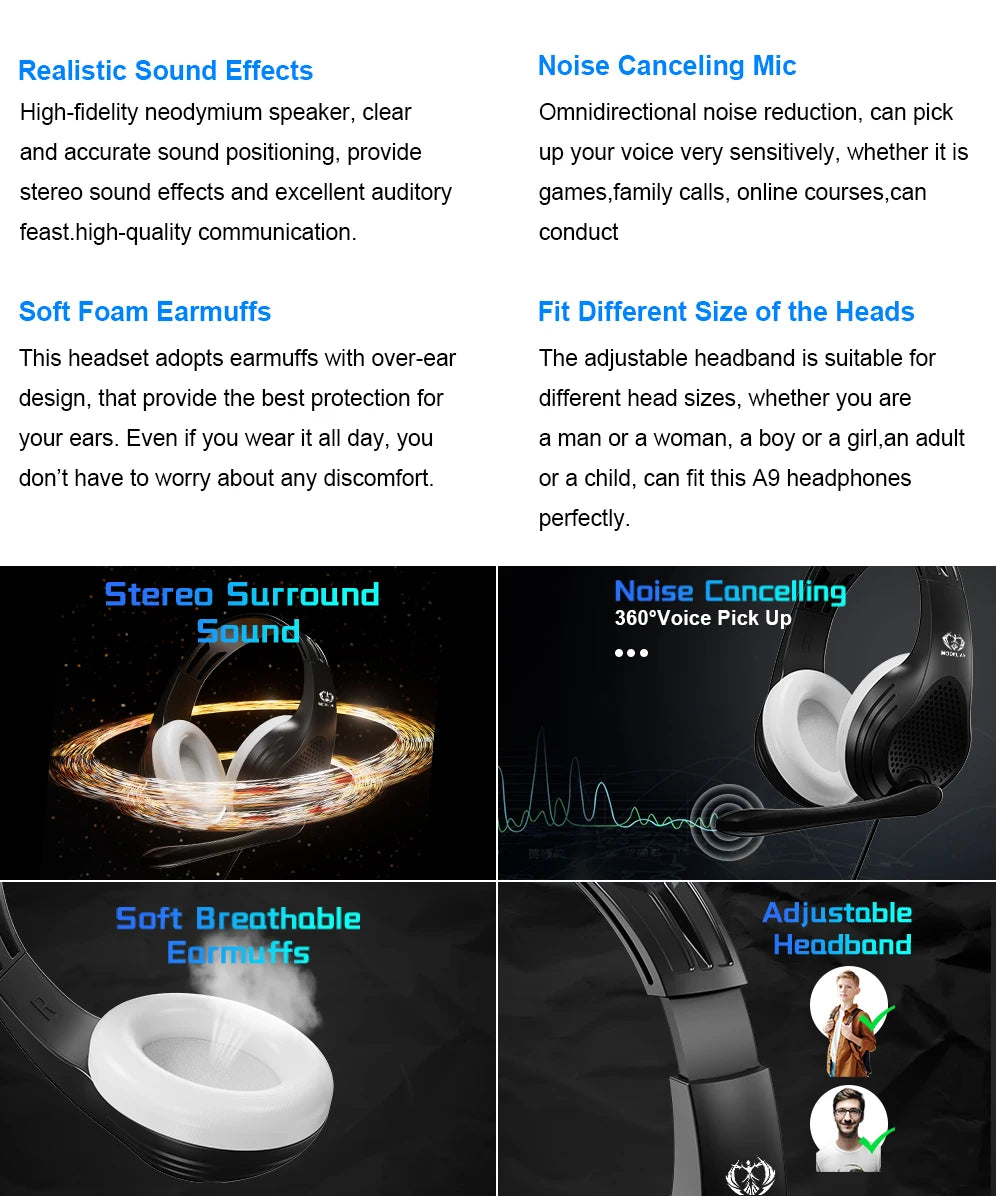 Wired Over Ear Headphones with Mic Noise Cancelling for Gaming