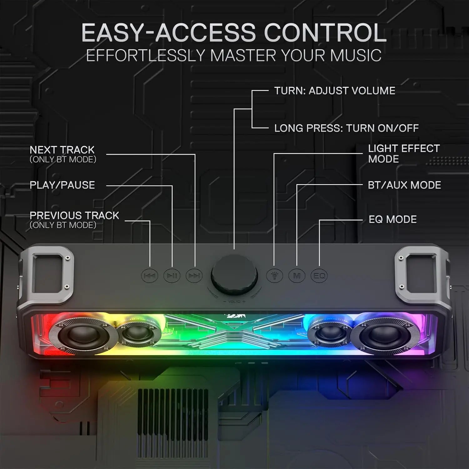 Redragon 2.0 Channel Stereo Speakers Touch-Control Bluetooth