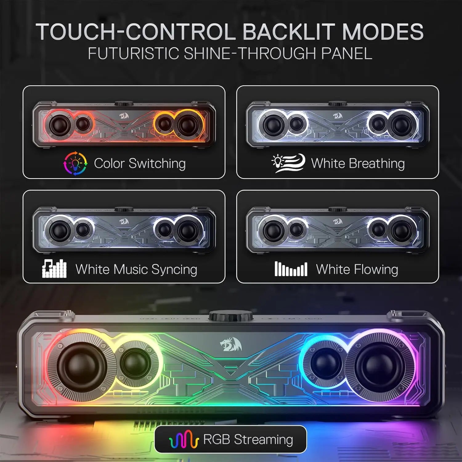 Redragon 2.0 Channel Stereo Speakers Touch-Control Bluetooth