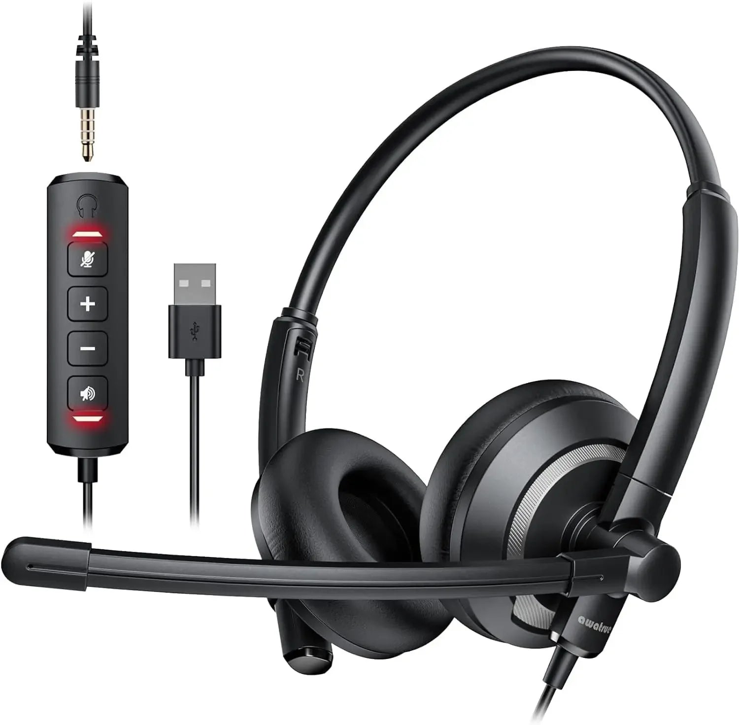 Wired USB Headset with Noise Cancelling Microphone Lightweight