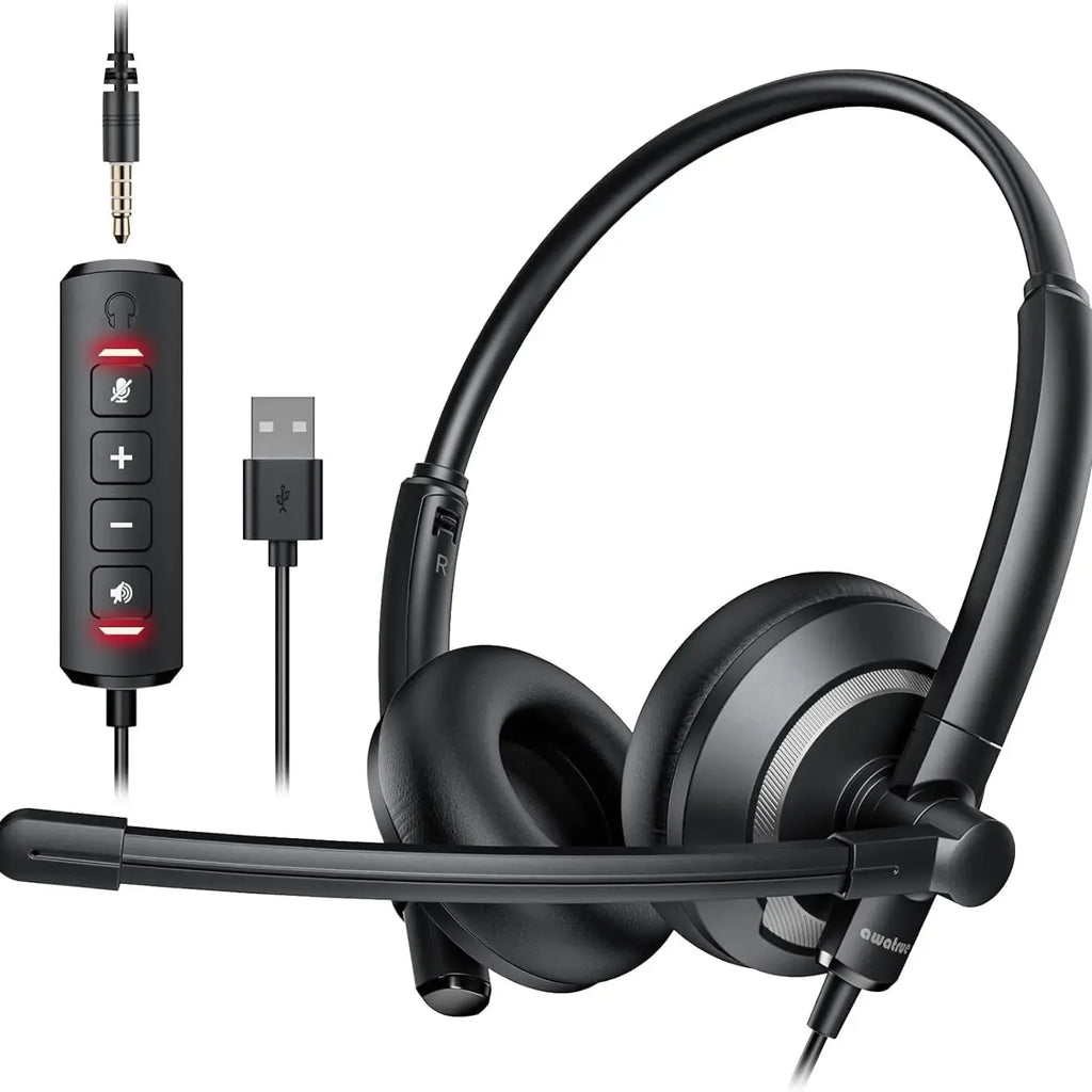 Wired USB Headset with Noise Cancelling Microphone Lightweight