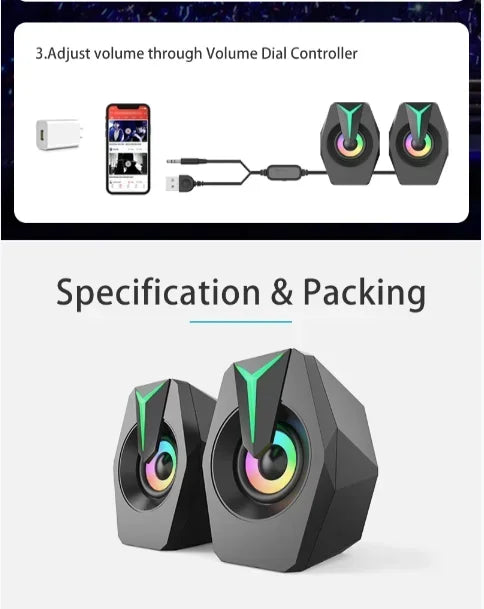 Black Mini USB Powered Wired 2.0 Gaming Music Speaker