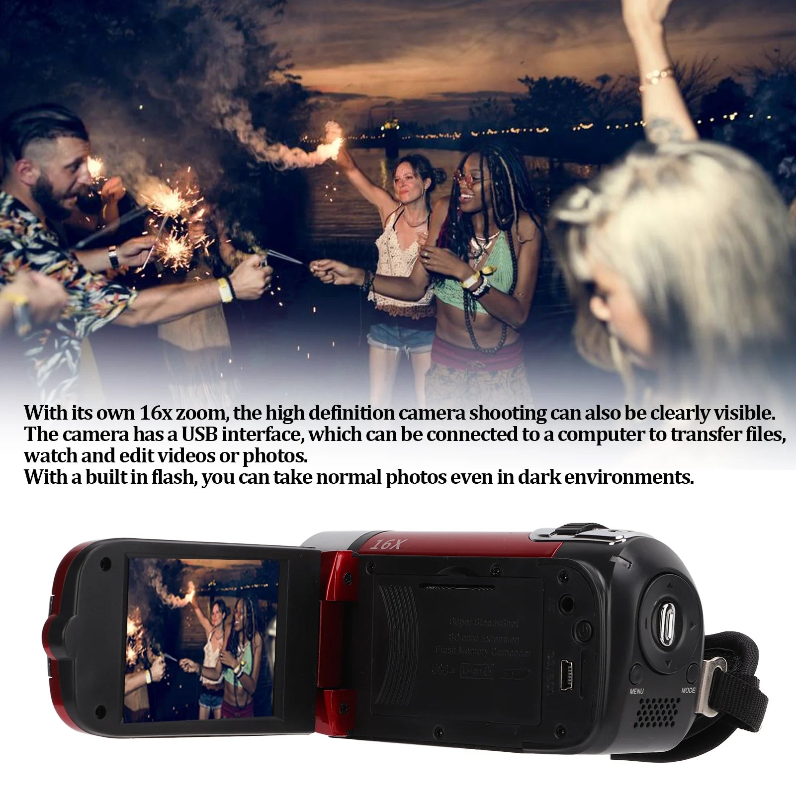 16X Zoom Digital Video Camcorder 270° Rotation Digital Camcorders