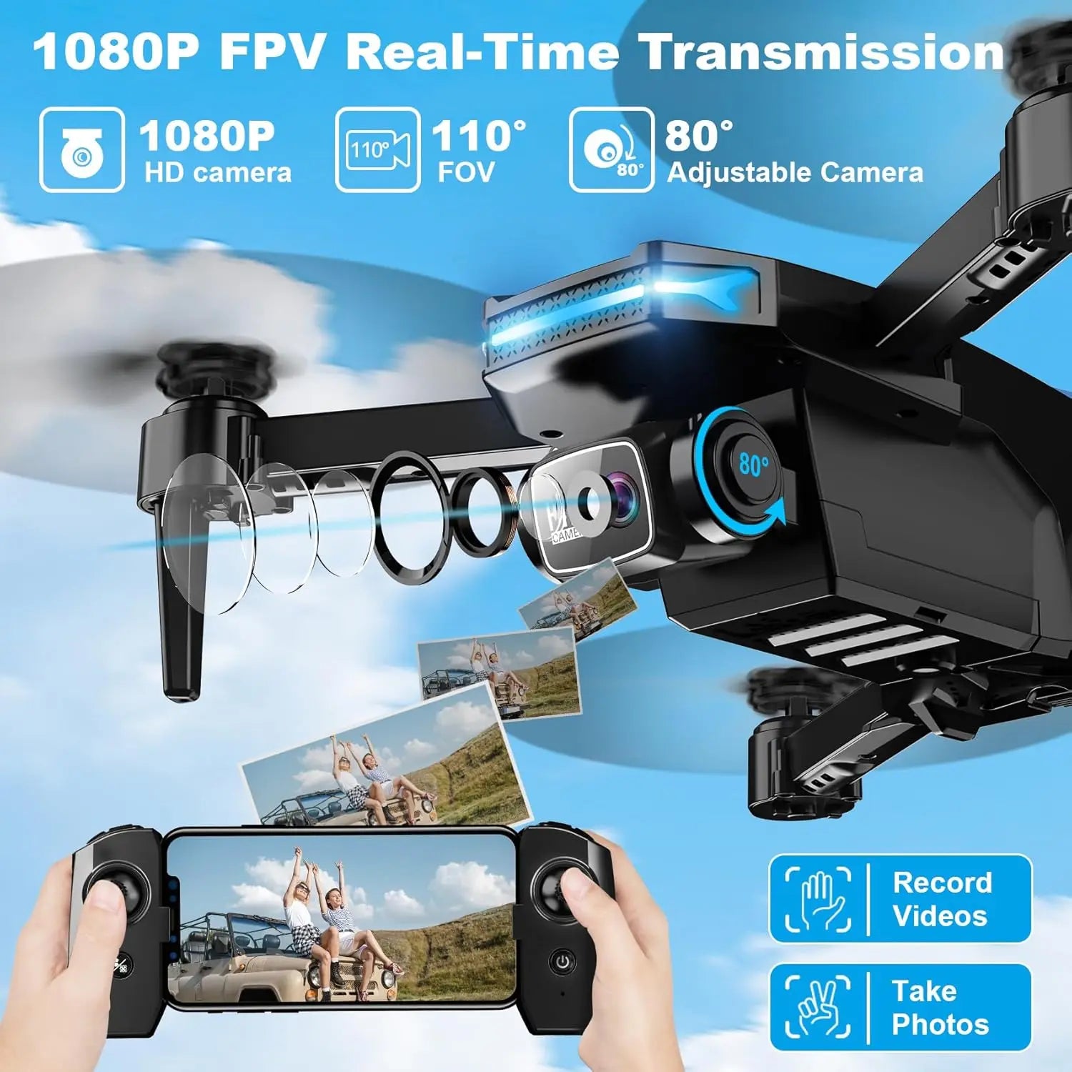 Foldable Drone with 1080P Camera Gesture Control 3D Flip