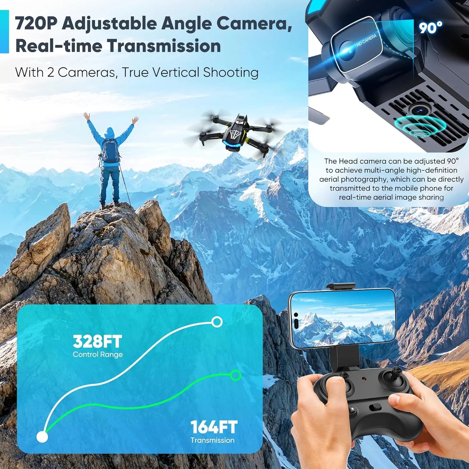 720HD Camera Drone with Gesture Control, Waypoint Flight