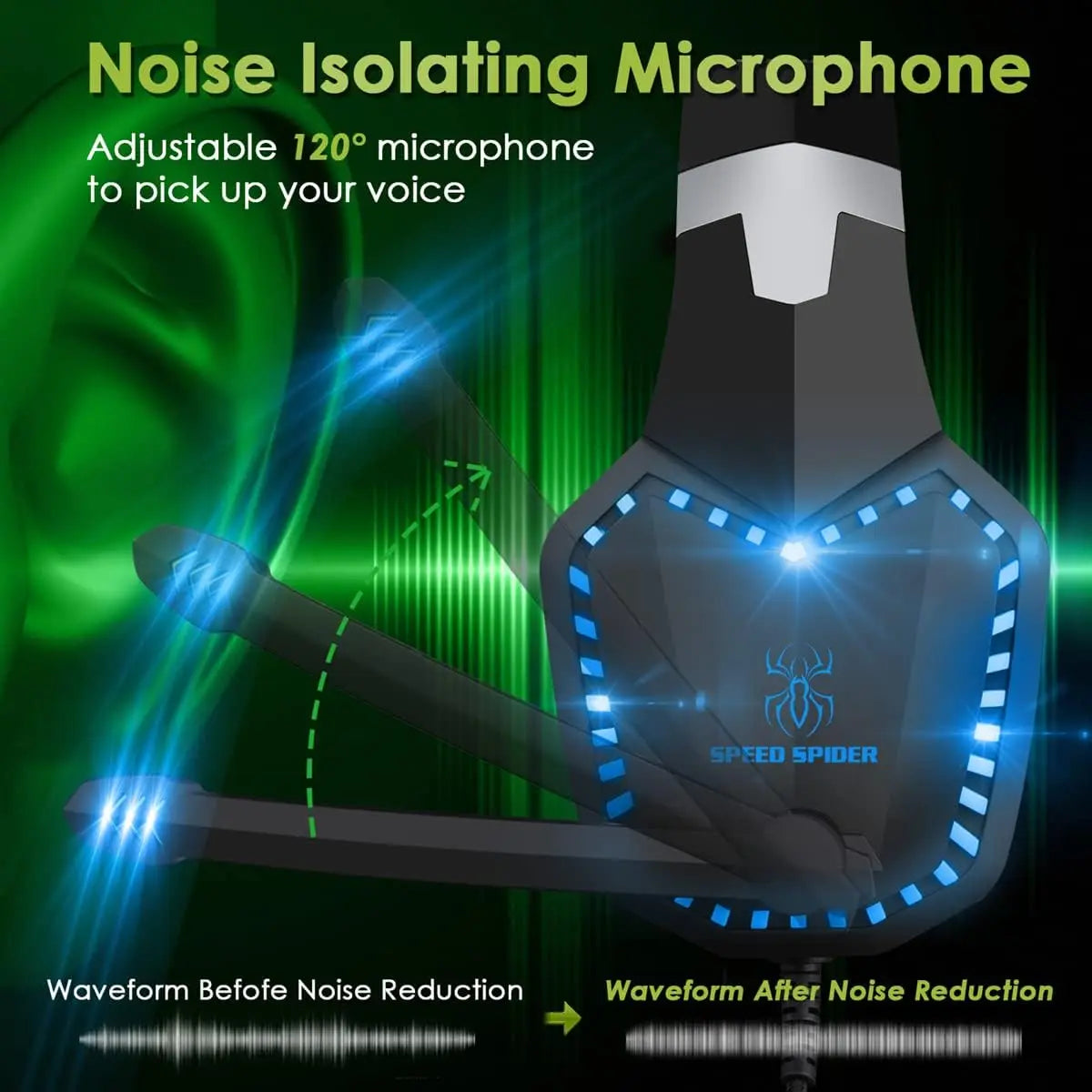 Gaming Voice Changer Headset with Mic LED Over-Ear Headphones