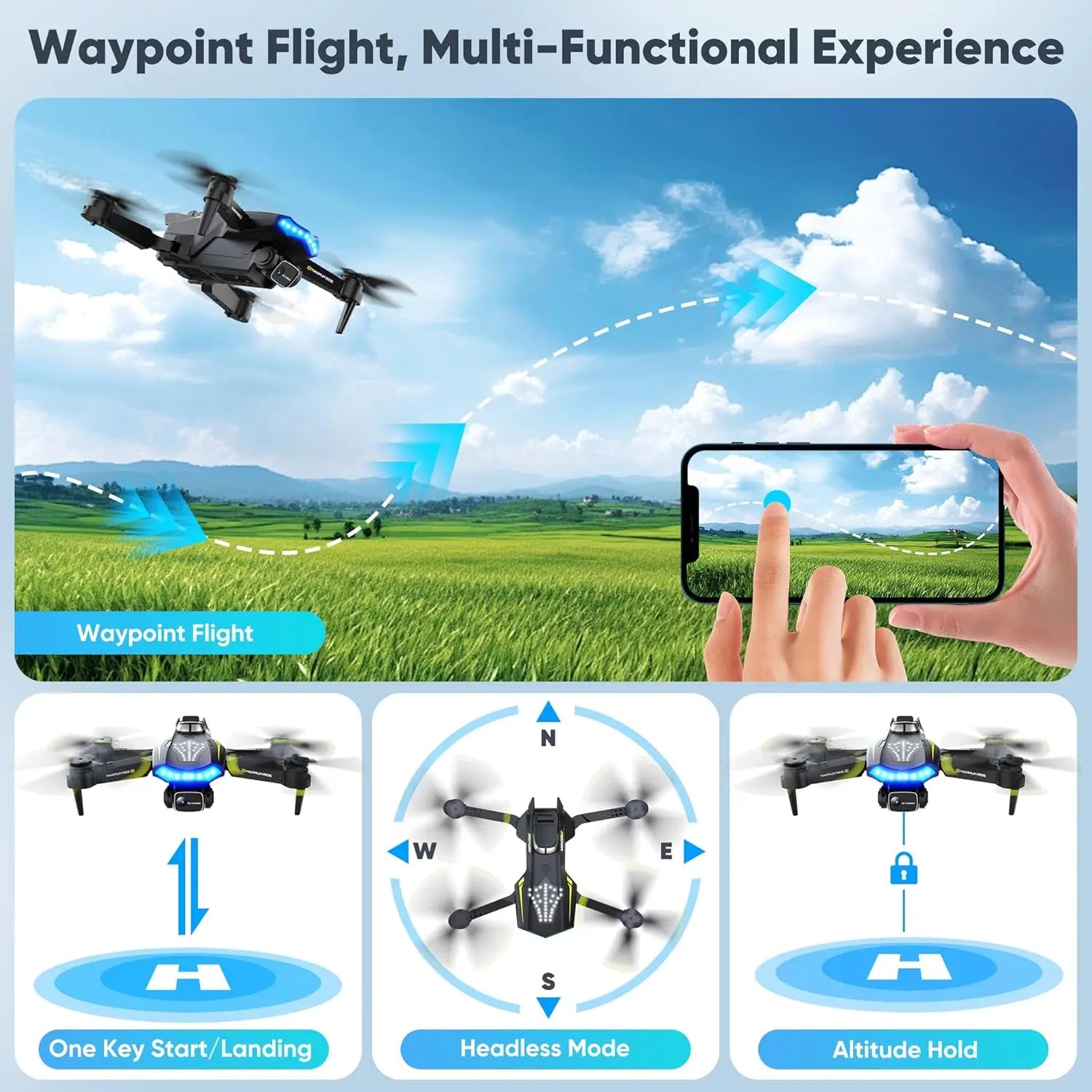 720HD Camera Drone with Gesture Control, Waypoint Flight