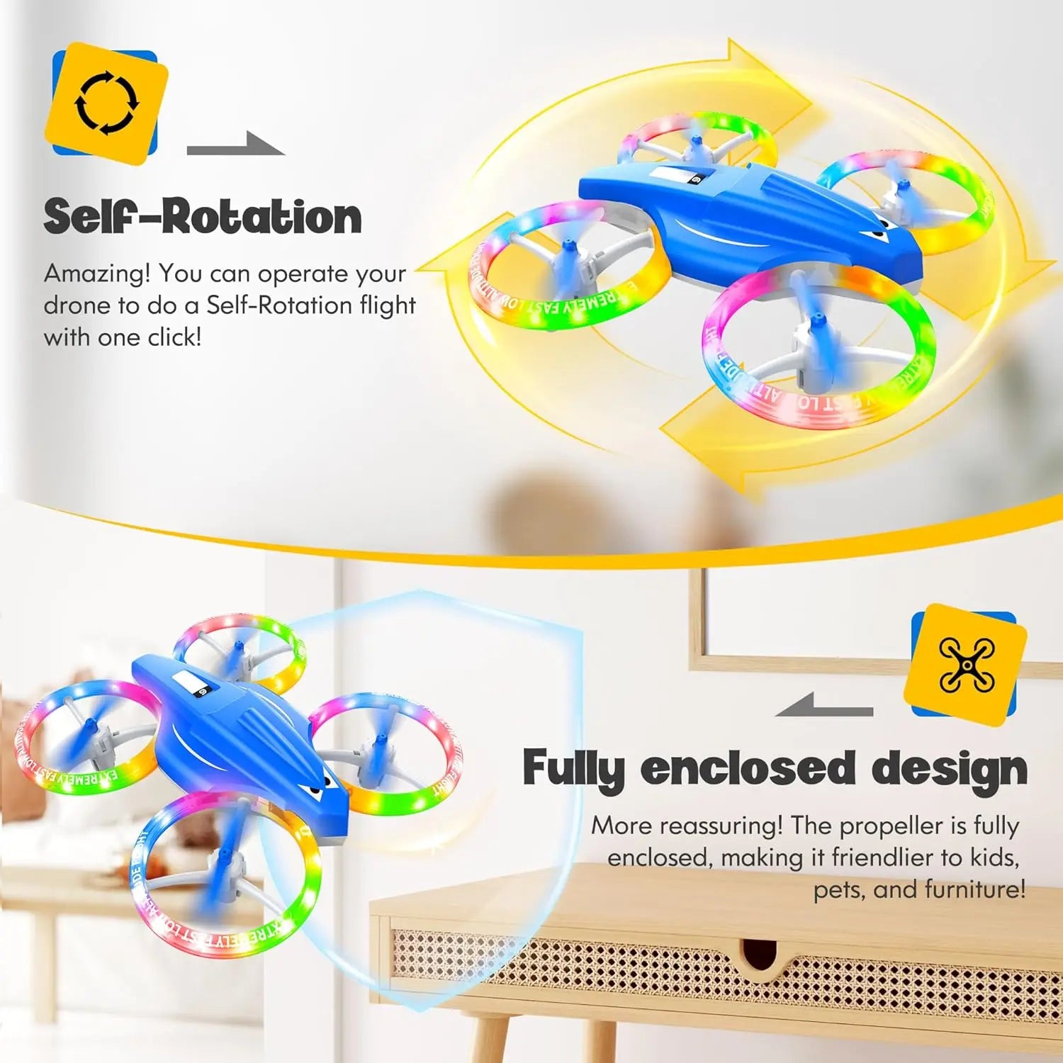 Kids Drone with Cool Lights, 3D Flips Easy Indoor Flying for Beginners