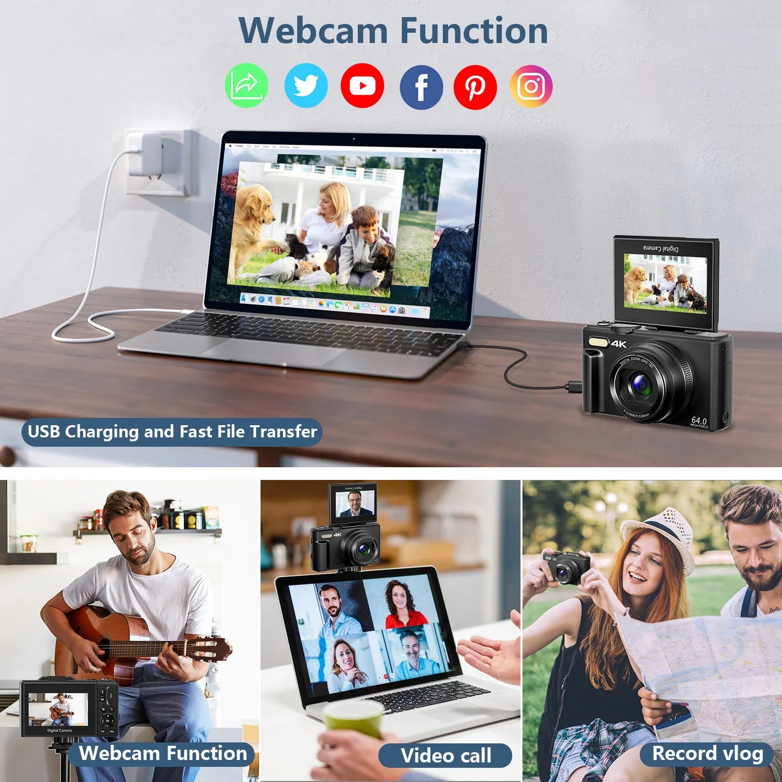 4K compact digital photography camera, 18x zoom video recorder