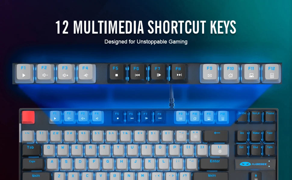 Mechanical Gaming Keyboard Blue Switch LED Blue Backlit