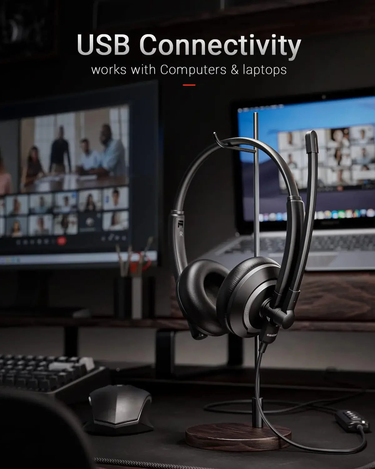Wired USB Headset with Noise Cancelling Microphone Lightweight