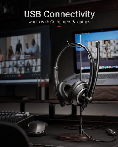 Wired USB Headset with Noise Cancelling Microphone Lightweight