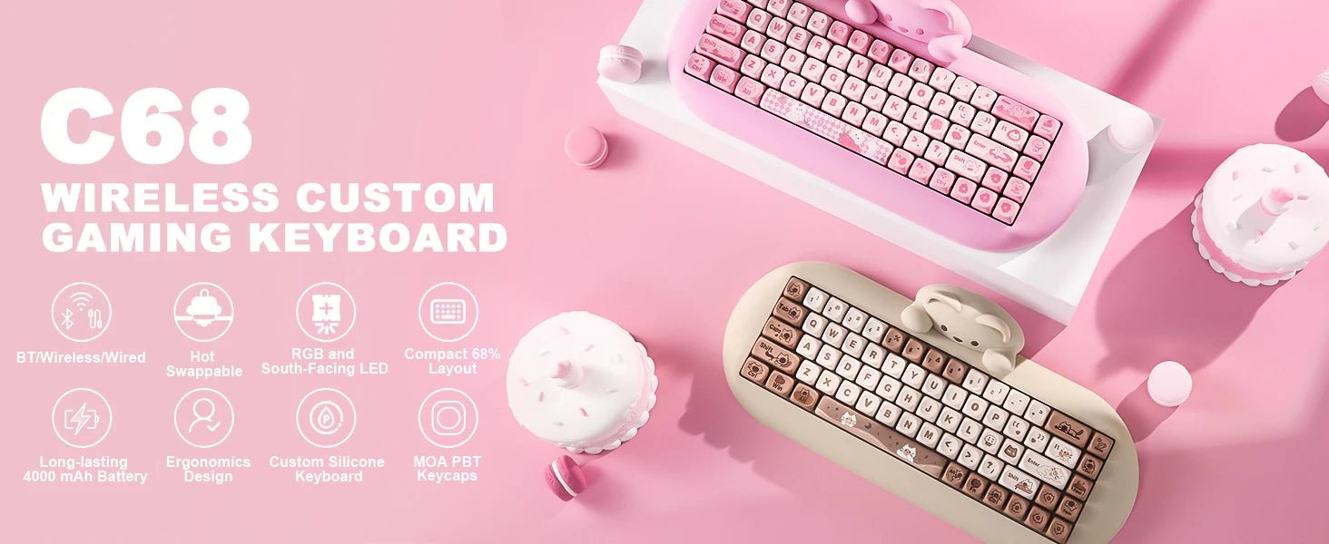Wireless Gaming Keyboard Hi-Fi Cute Cat Custom RGB Keyboard